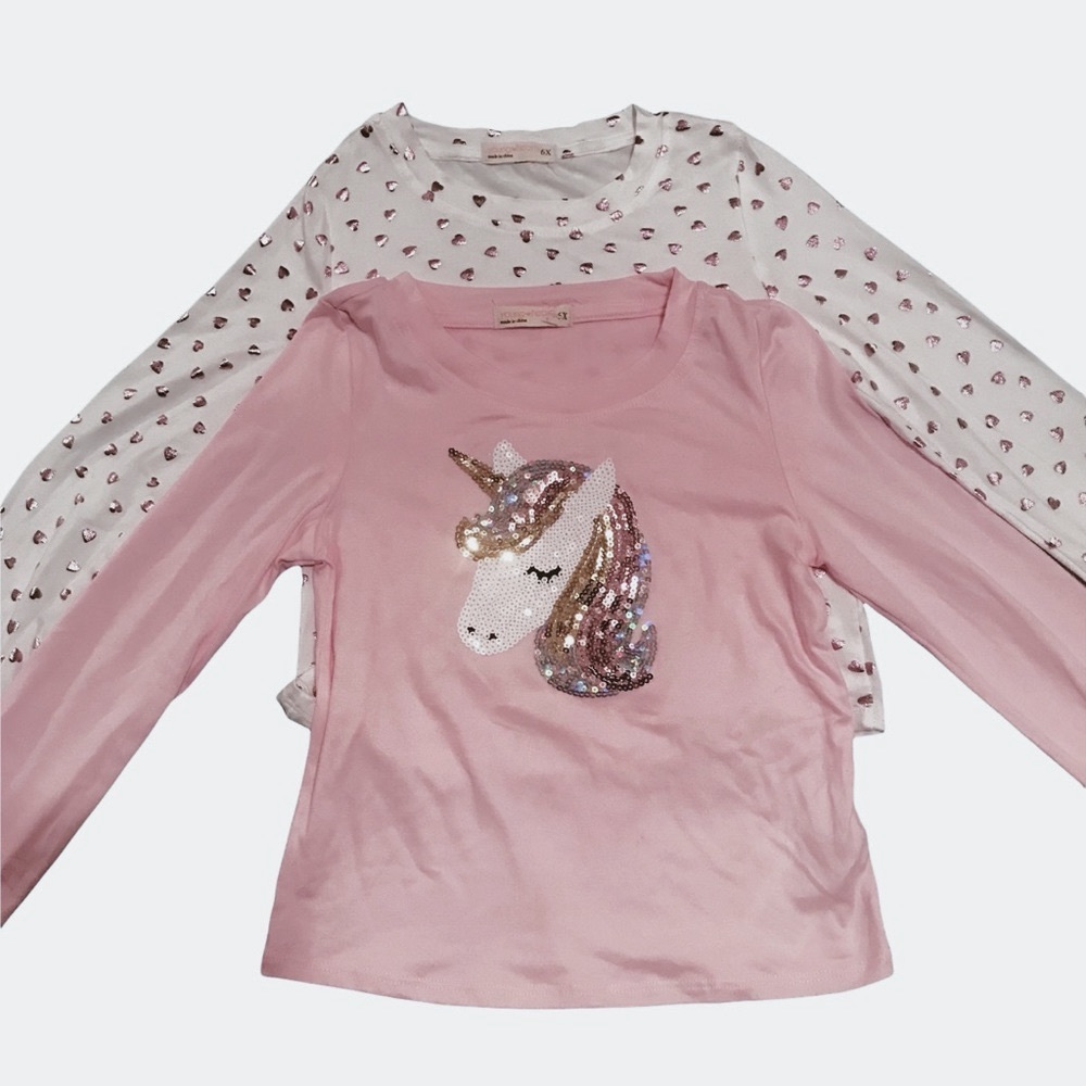 NWT LS Pink Sequin Unicorn/White w/Metallic Pink Hearts Size 6X